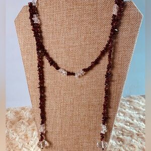 Garnet & Rock Crystal Chip Lariat Style Ling Necklace